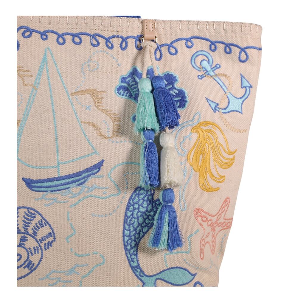 Spartina 449 Cotton Canvas Beach Tote – Overboard | Nautical Mermaid Print - NWT - Picture 5 of 8